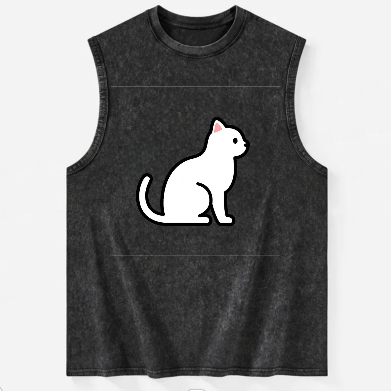Domestic Shorthair - White classic flat side profile - Vintage Washed Tank - Black