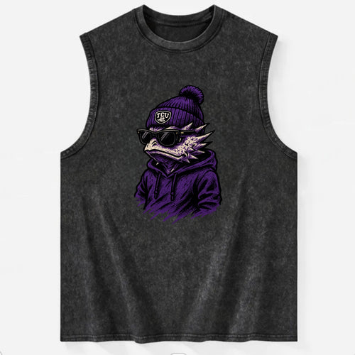 Fort Worth Horned Frog wearing TCU beanie with frog patch - Vintage Washed Tank