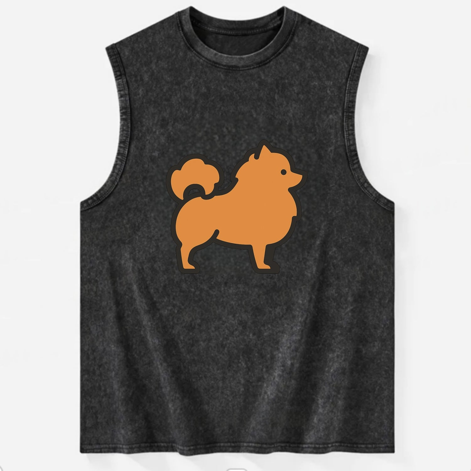 Pomeranian - Orange fluffy flat side profile - Vintage Washed Tank - Black