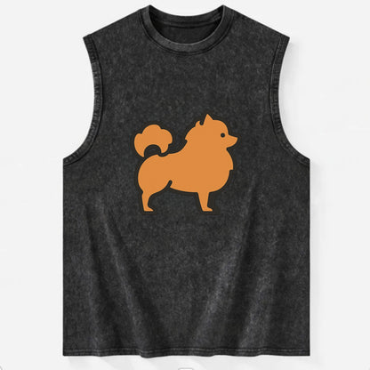 Pomeranian - Orange fluffy flat side profile - Vintage Washed Tank - Black
