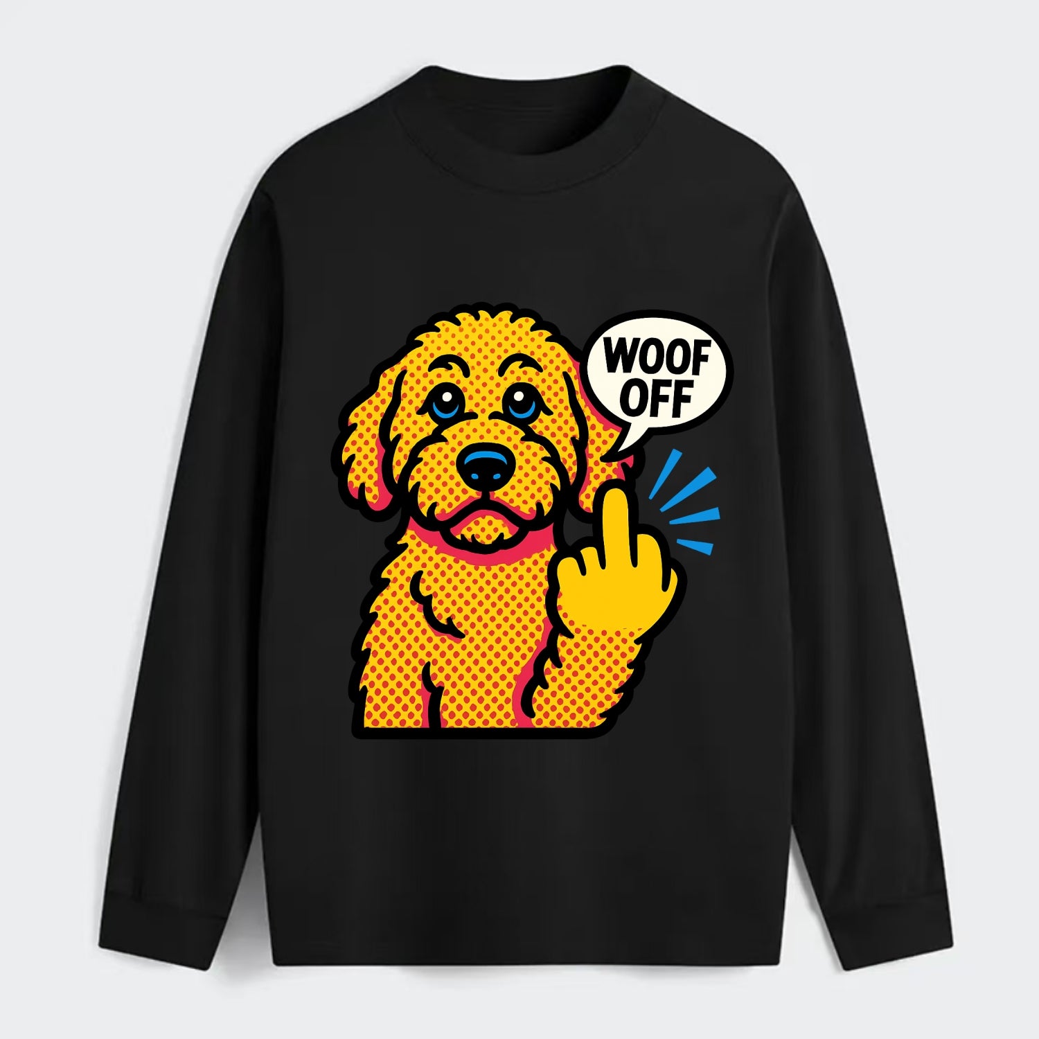 Goldendoodle with teddy bear face and curly golden coat, friendly paw - Classic Long Sleeve Shirt - Black