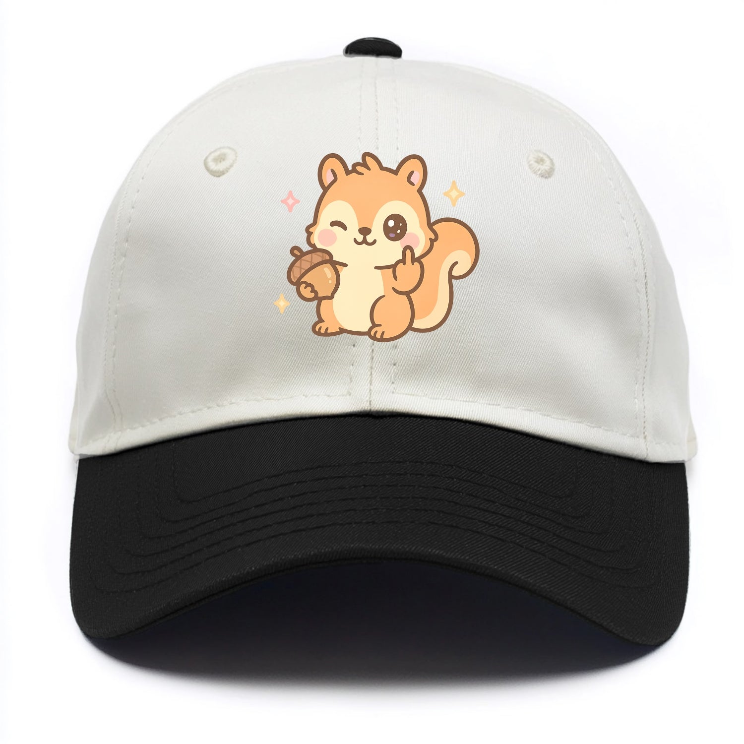 sweet squirrel holding acorn in one paw, flipping off with the other - Two Tone Cap - Black