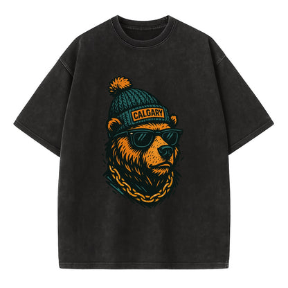 Calgary Grizzly Bear wearing Calgary bea - Vintage T-shirt - Black