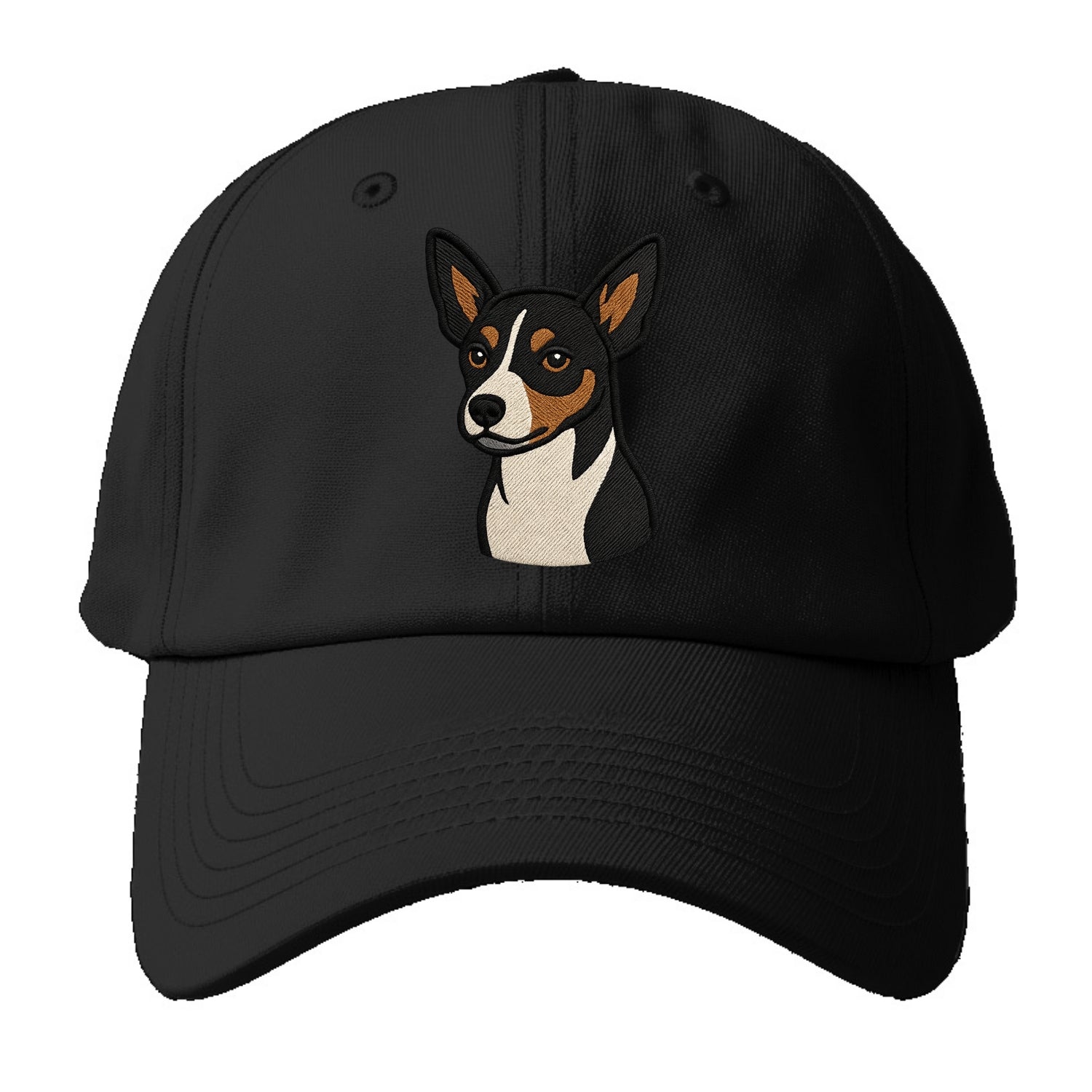 Rat Terrier - Tri-color embroidered pose - Baseball Cap - Black