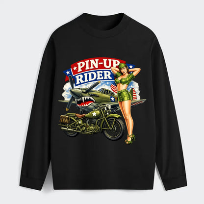 Wwii Pin Up Rider - Classic Long Sleeve Shirt - Black