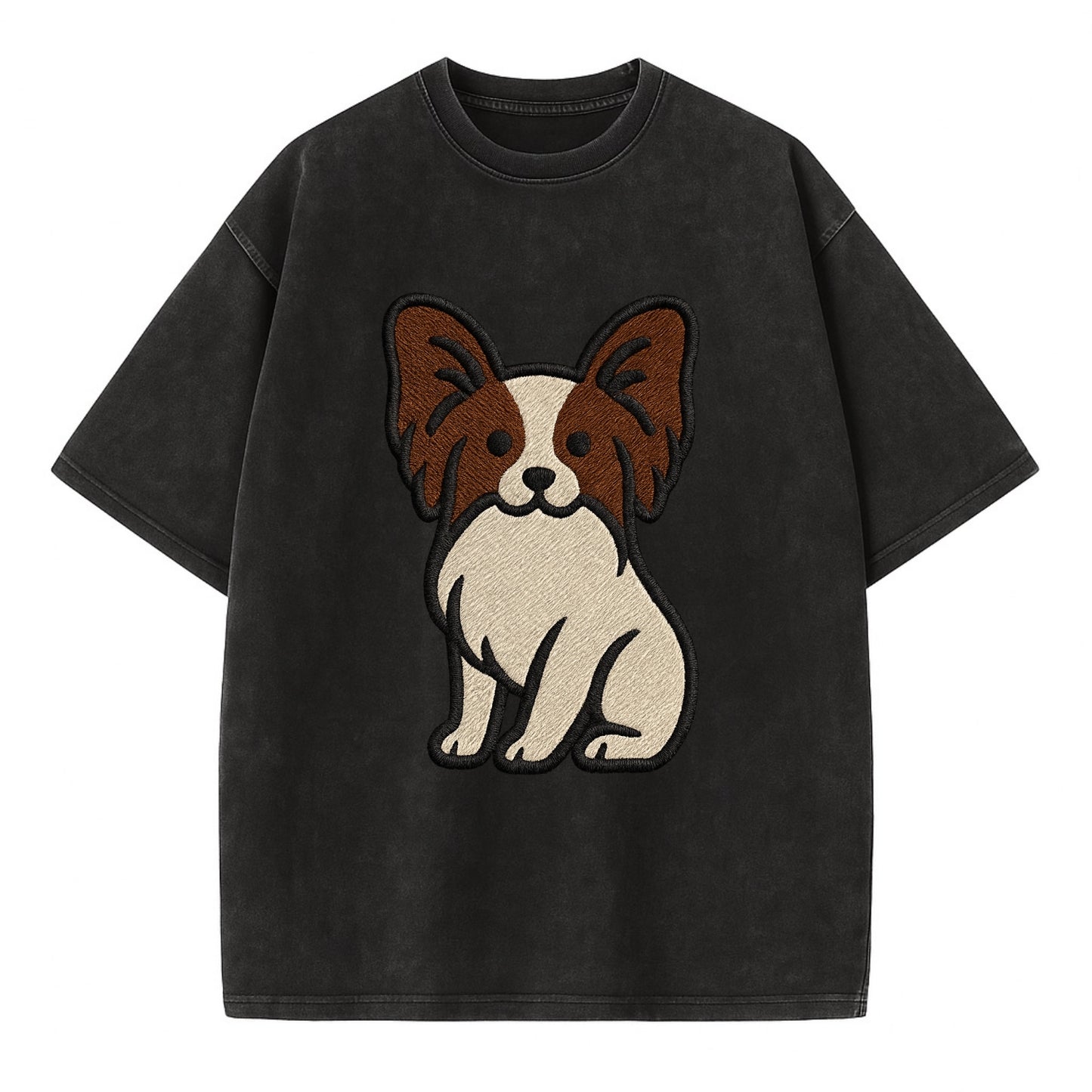 Papillon - White with brown ears sitting Vintage T-shirt - Black