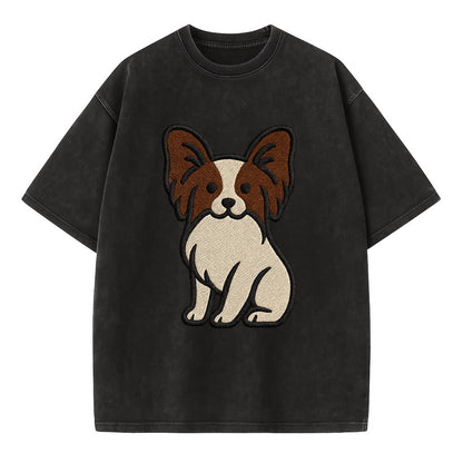 Papillon - White with brown ears sitting Vintage T-shirt - Black