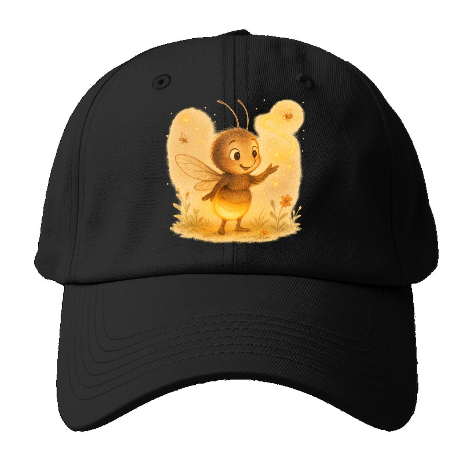 Firefly choreographer arranging synchronized light patterns over a meadow stage - Baseball Cap - Black