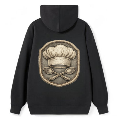 COOKING CHEF HAT - toque blanche with crossed spoons in white and silver - Classic Pullover Hoodie - Black