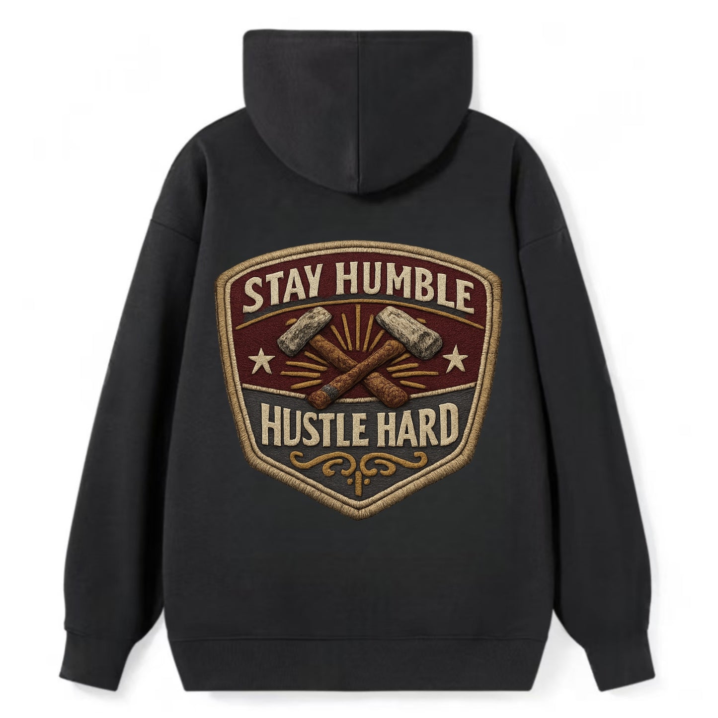 STAY HUMBLE HUSTLE HARD - text in silver , work ethic - Classic Pullover Hoodie - Black