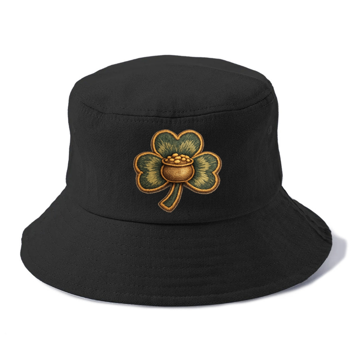 ST PATRICKS CLOVER - lucky clover with gold in green and gold , Irish luck - Bucket Hat - Black