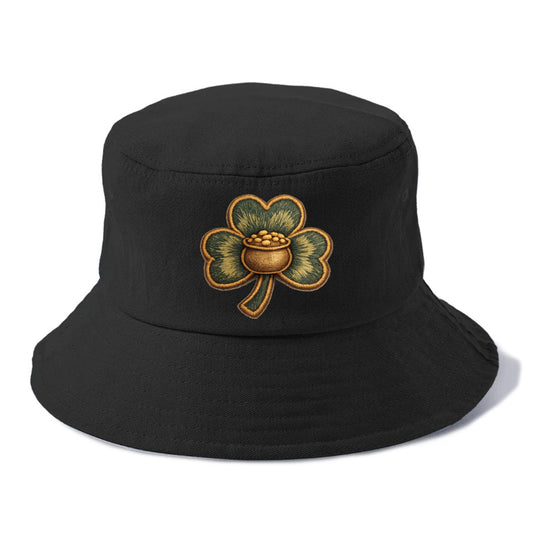 ST PATRICKS CLOVER - lucky clover with gold in green and gold , Irish luck - Bucket Hat - Black
