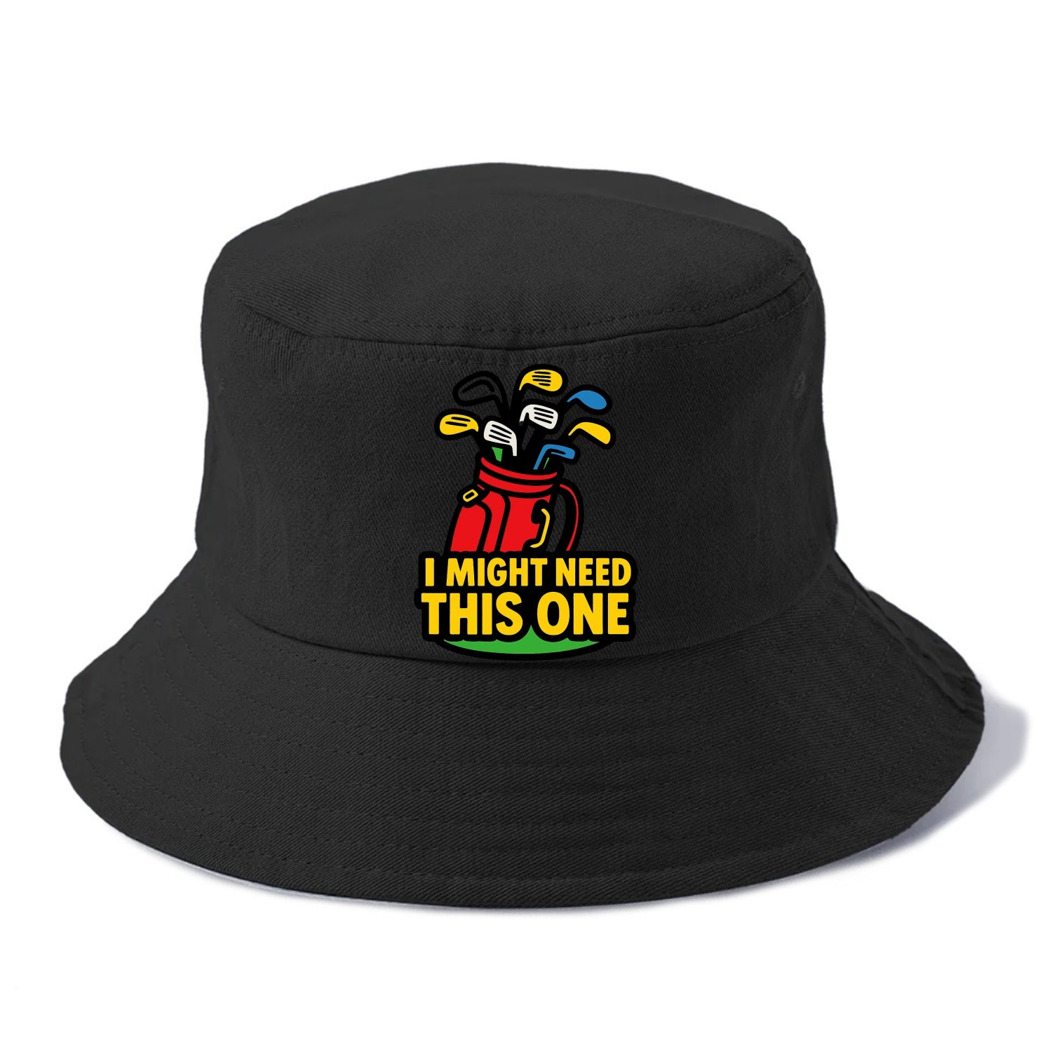 Golf bag overflowing with too many clubs - "I Might Need This One" - gear addiction - Bucket Hat - Black