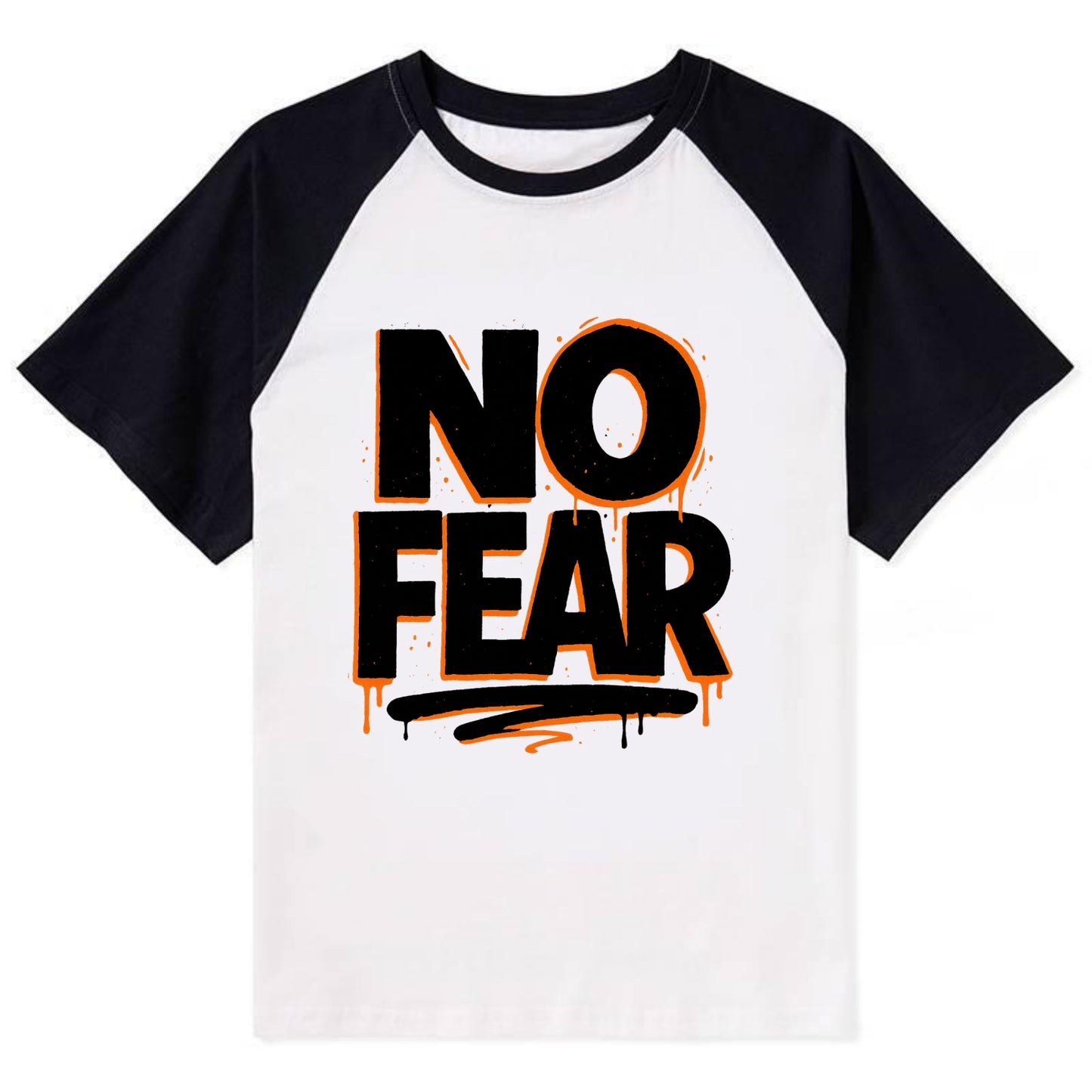 Bold typography design - "NO FEAR" - courage, bravery - Contrast Raglan T-shirt - Black