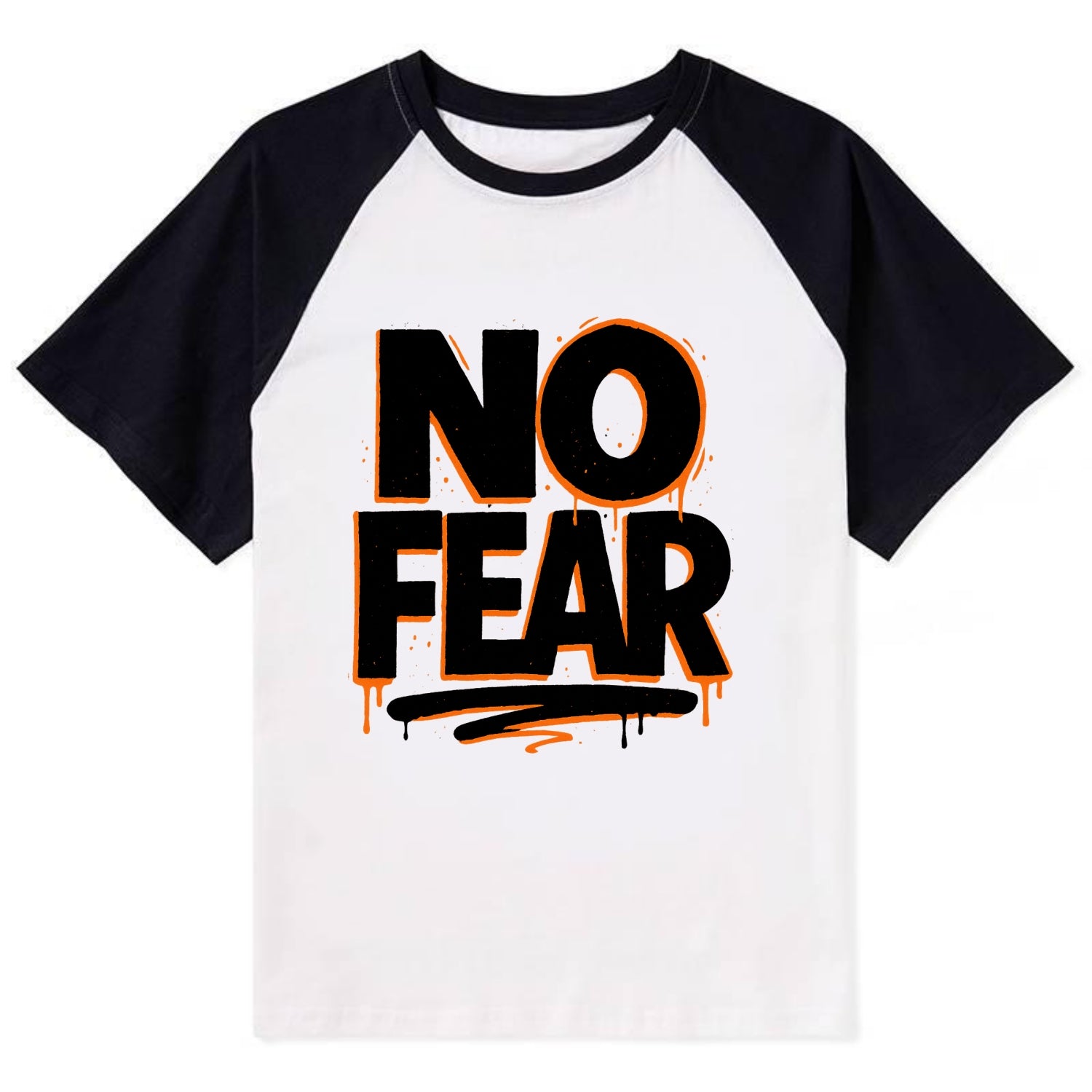 Bold typography design - "NO FEAR" - courage, bravery - Contrast Raglan T-shirt - Black