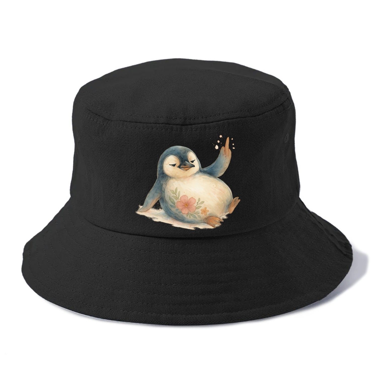 chubby penguin sliding on belly, one flipper up giving attitude - Bucket Hat - Black