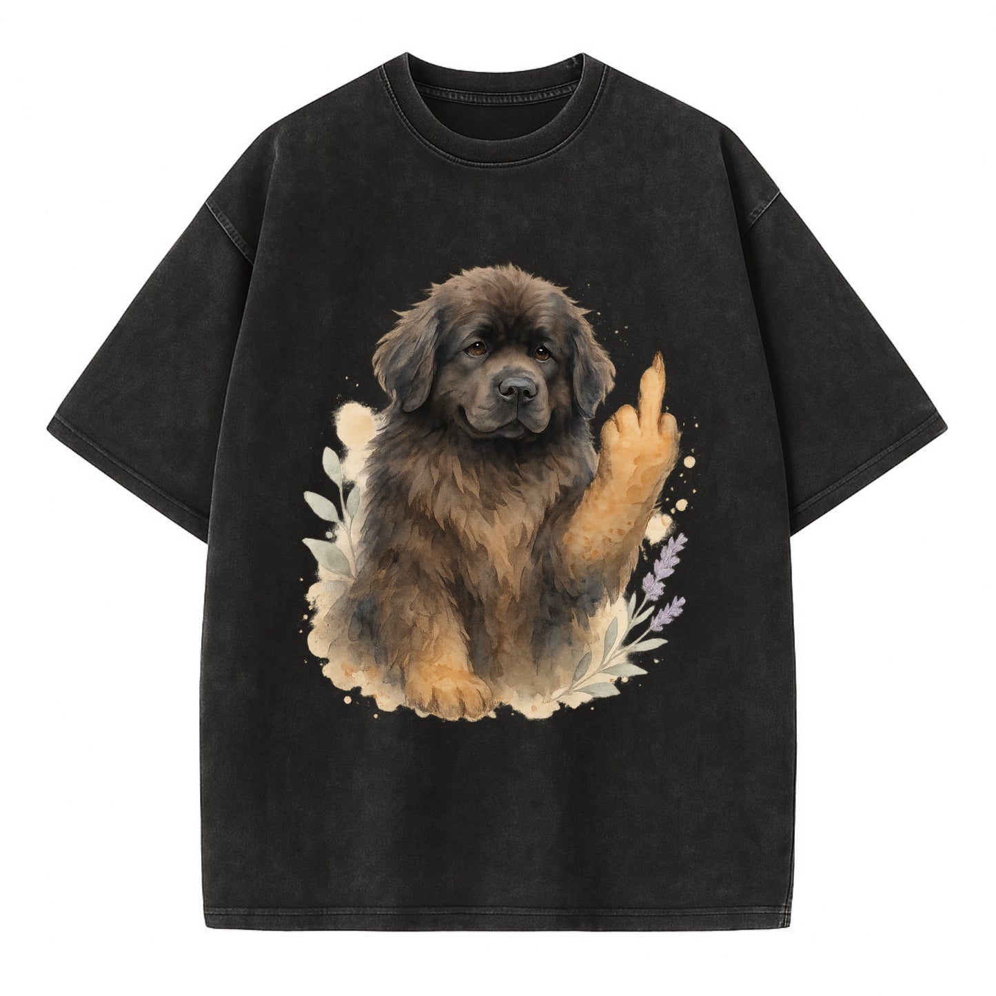 Newfoundland fluffy bear-like with webbed paws, massive gentle paw up - Vintage T-shirt - Black