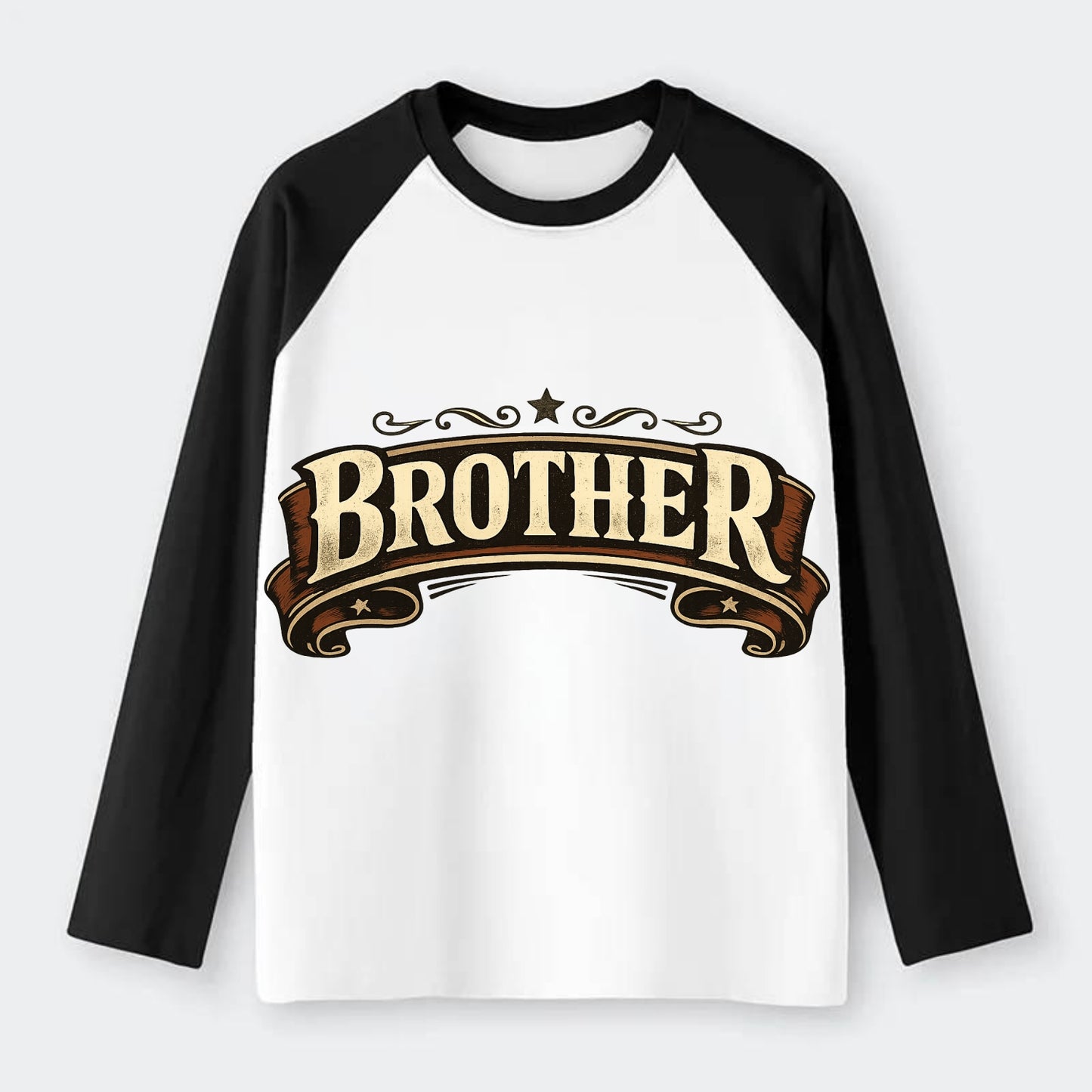 Bold typography design - "BROTHER" - male bond, brotherhood - Raglan Long Sleeve T-Shirt - Black