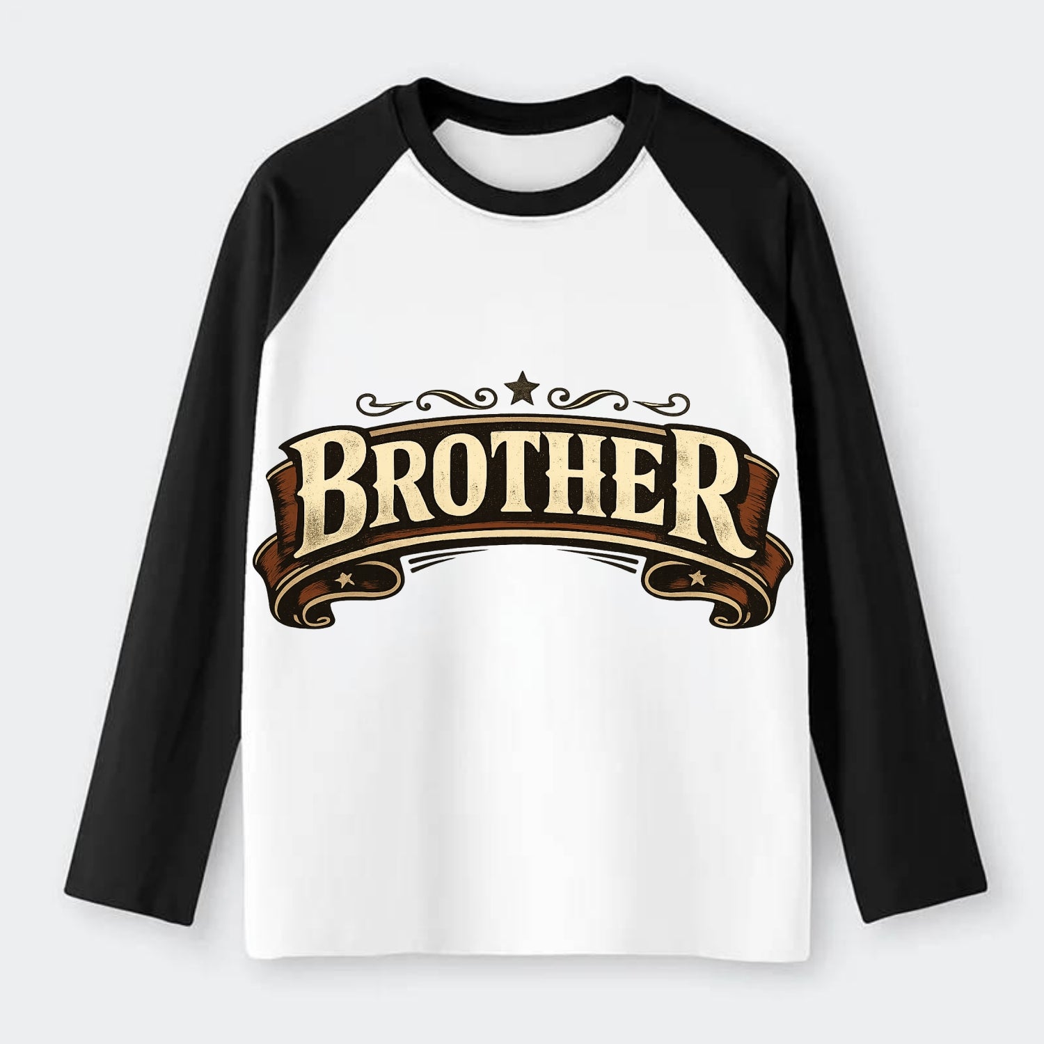 Bold typography design - "BROTHER" - male bond, brotherhood - Raglan Long Sleeve T-Shirt - Black