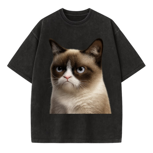 Grumpy Cat Expression  - Vintage T-shirt - Black