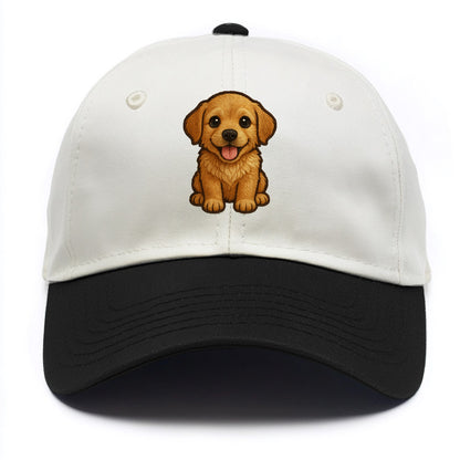 Baby Golden Retriever Puppy - fluffy golden fur, big brown eyes, pink tongue, floppy - Two Tone Cap - Black