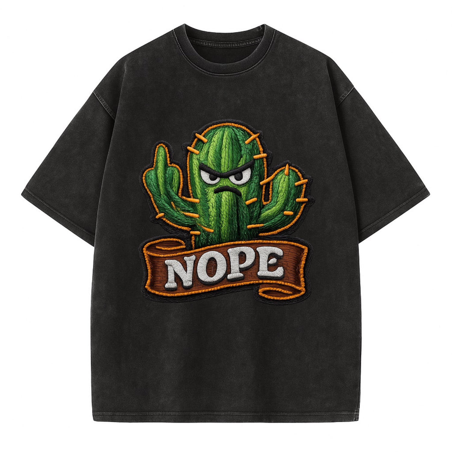 NOPE CACTUS - cactus with attitude in green , prickly personality - Vintage T-shirt - Black
