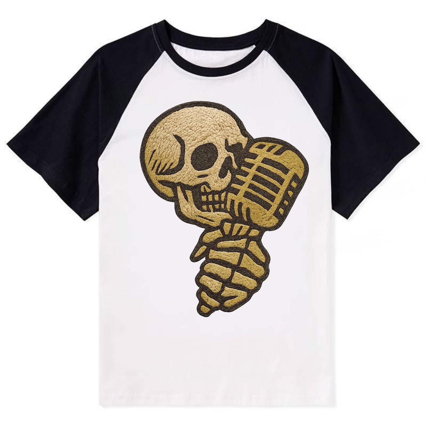 Skull Microphone  - Contrast Raglan T-shirt - Black