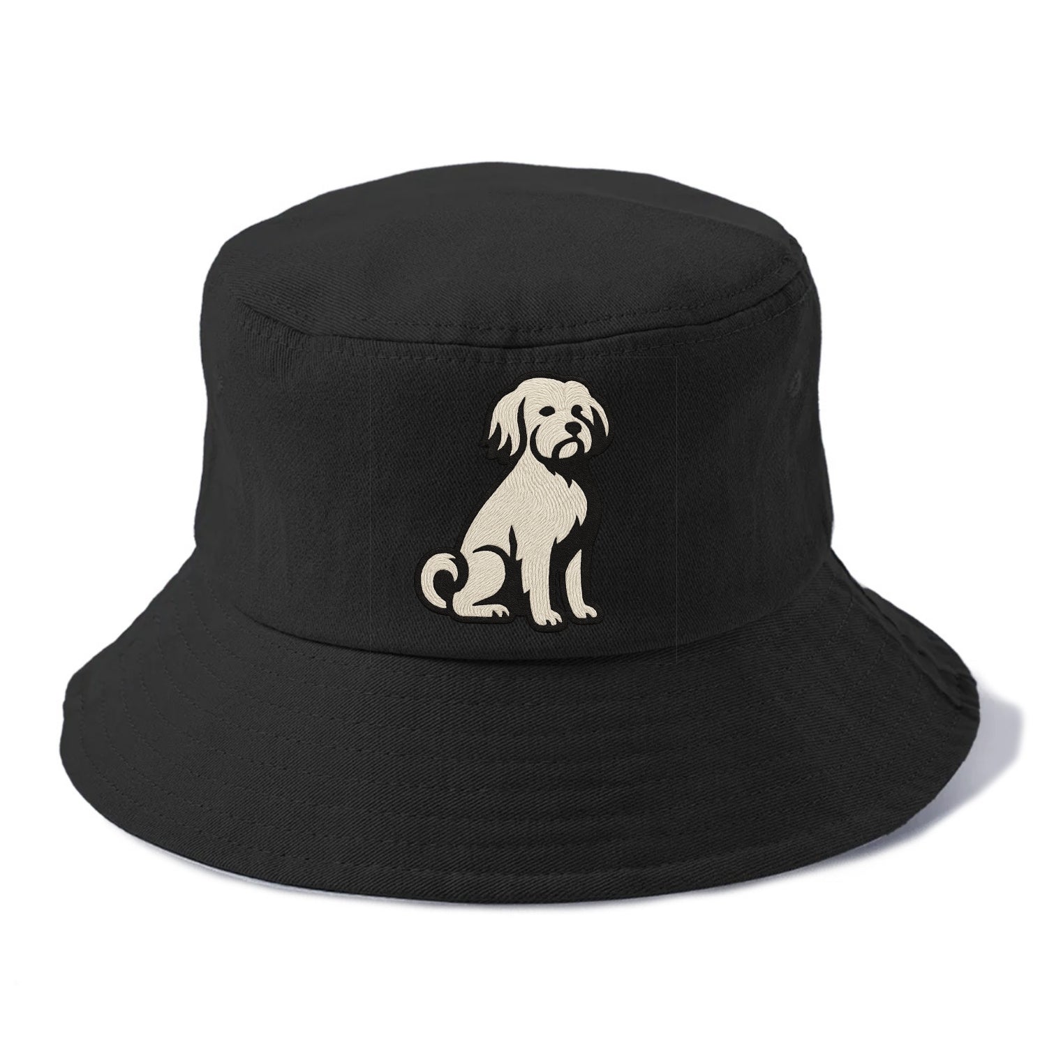 Löwchen - Little Lion Dog white embroide - Bucket Hat - Black