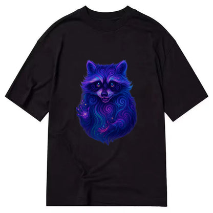 Playful raccoon with mask swirling in hypnotic patterns, neon purple and green - Classic T-shirt - Black