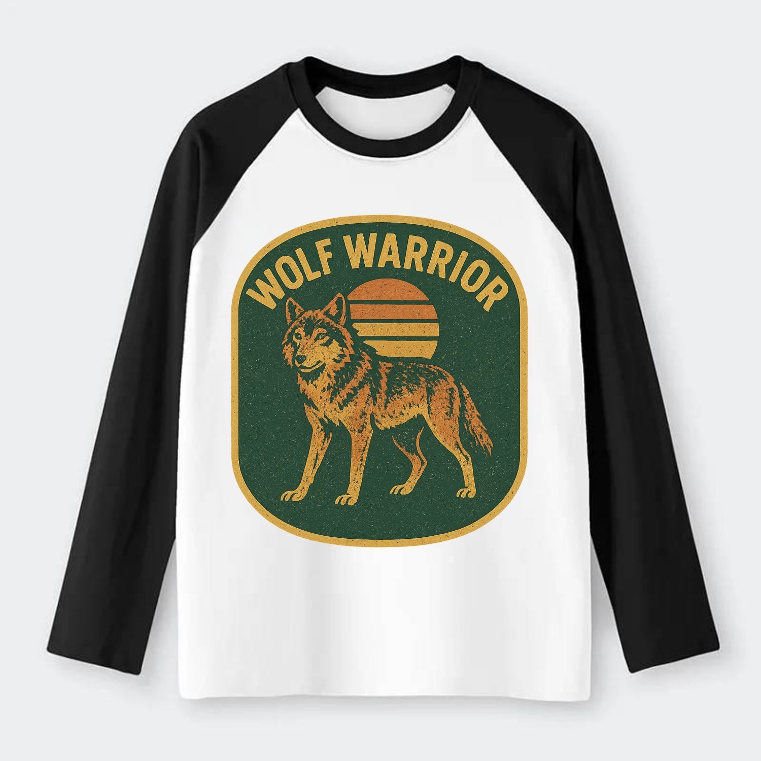 Wolf Warrior  - Raglan Long Sleeve T-Shirt - Black