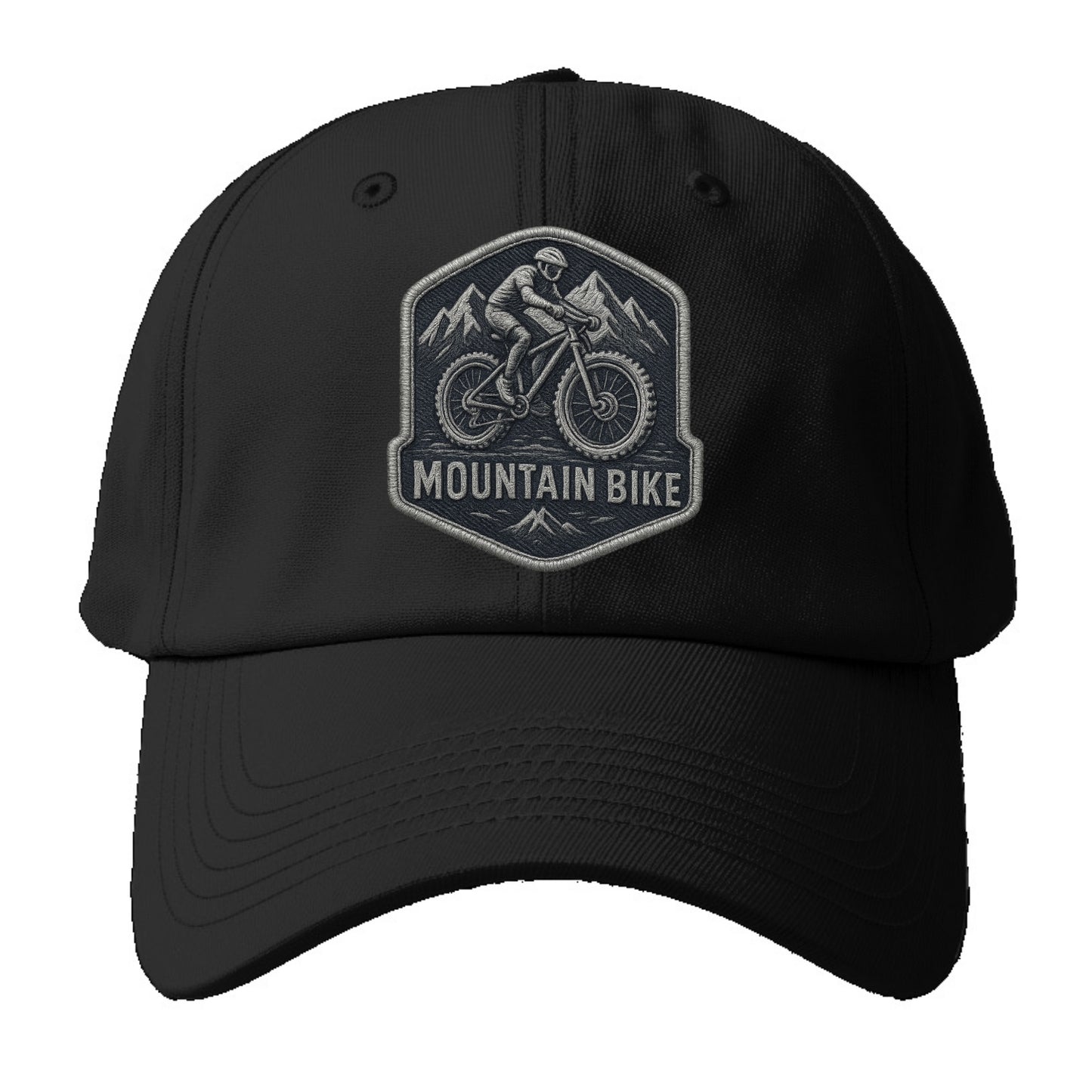 Mountain bike with rugged tires - cyclist badge - Baseball Cap - Black