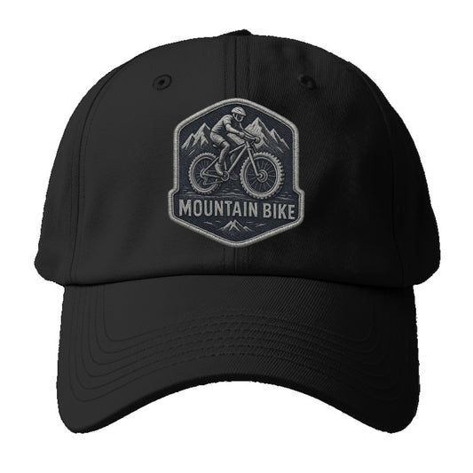 Mountain bike with rugged tires - cyclist badge - Baseball Cap - Black