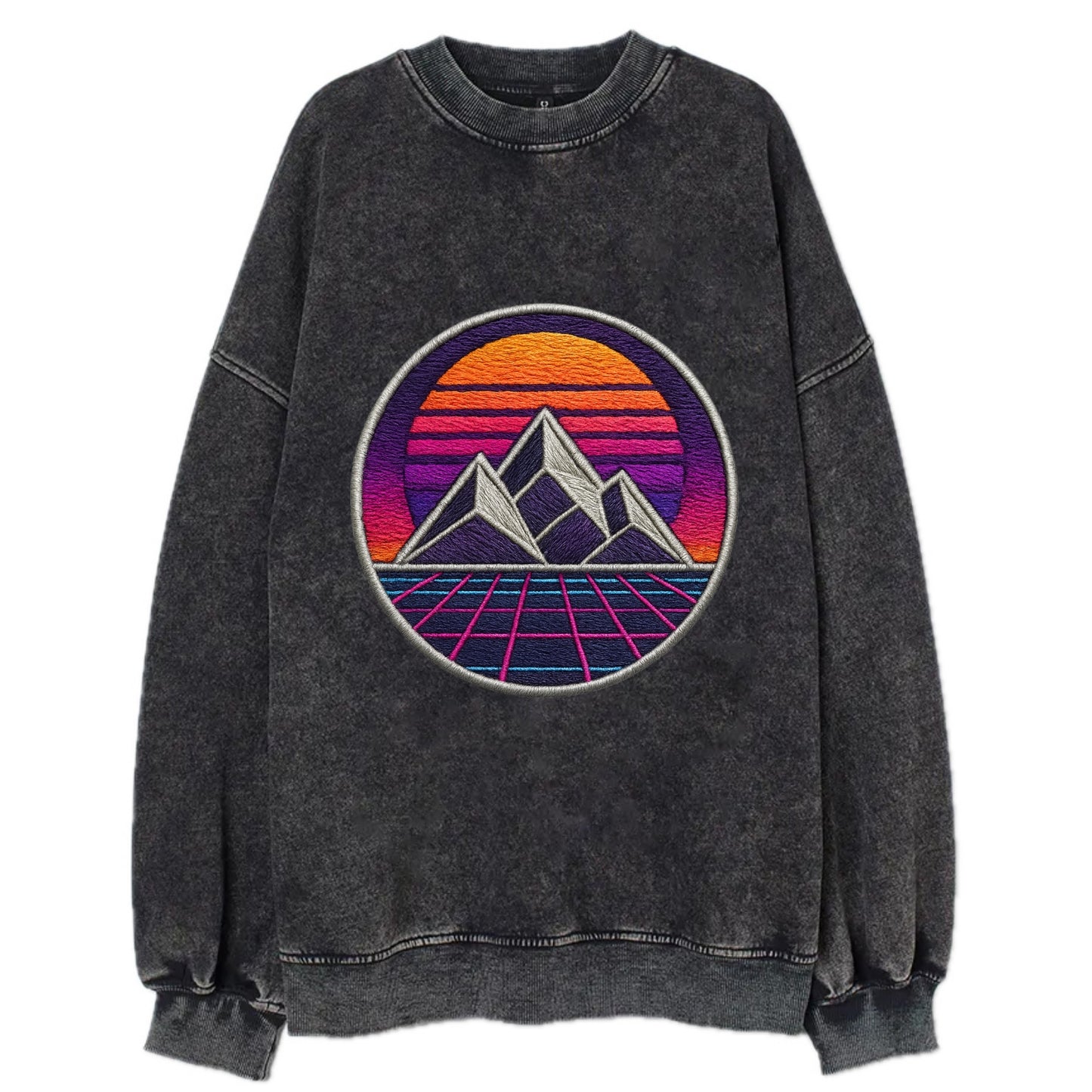 Retrowave Mountains - Vintage Sweatshirt - Black
