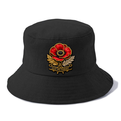 MEMORIAL POPPY - red poppy flower in scarlet , remembrance - Bucket Hat - Black