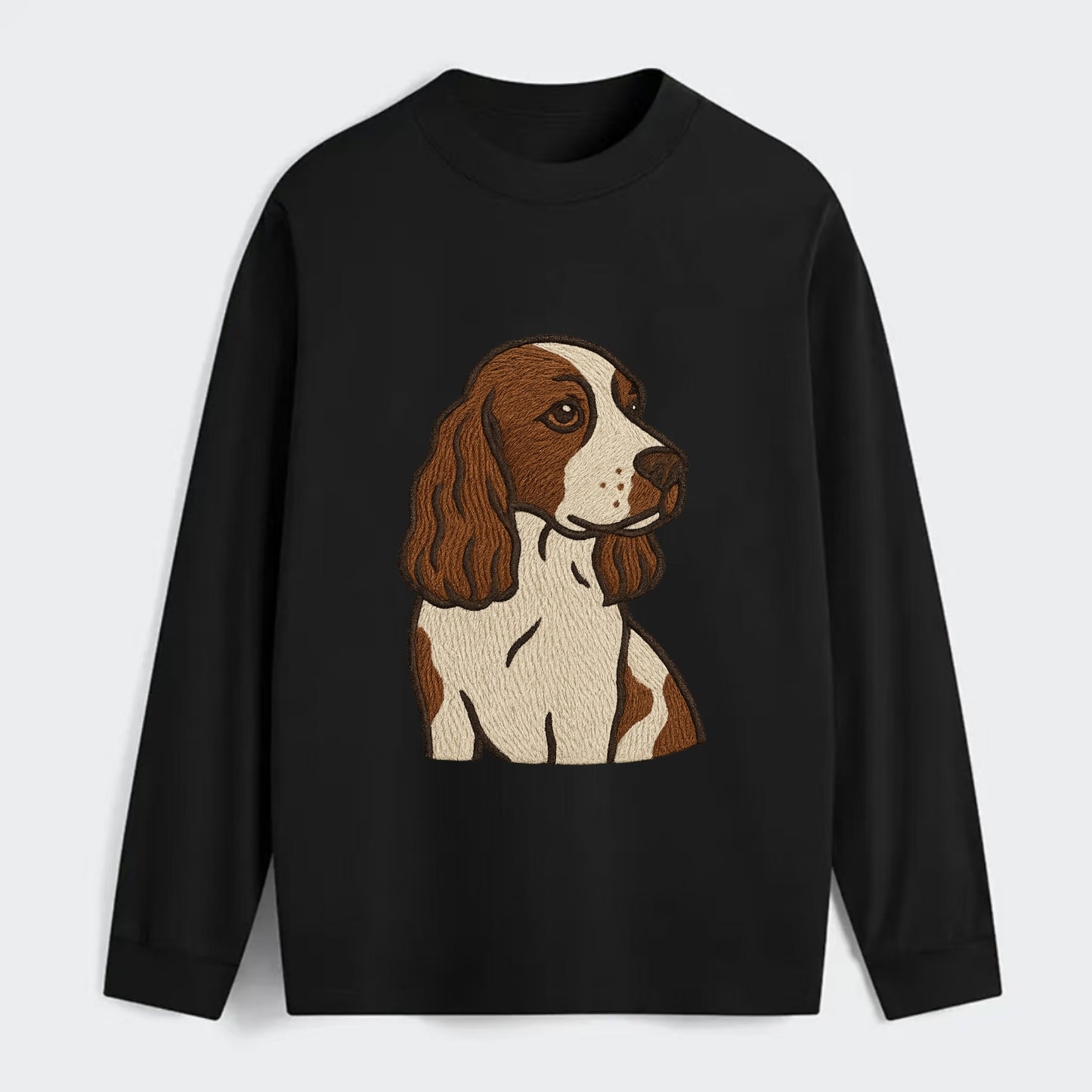 English Cocker Spaniel - Liver and white embroidered design - Classic Long Sleeve Shirt - Black