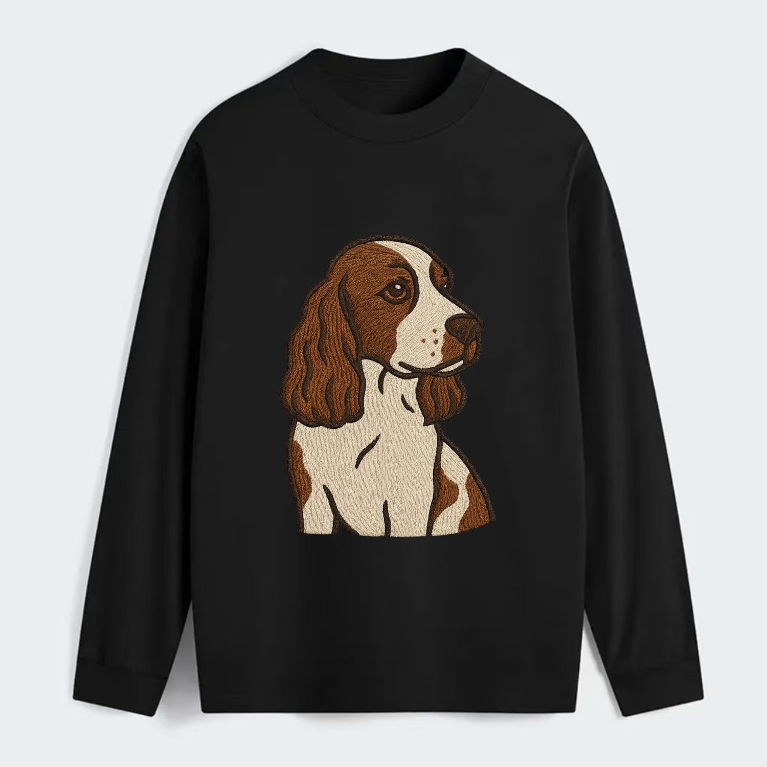 English Cocker Spaniel - Liver and white embroidered design - Classic Long Sleeve Shirt - Black