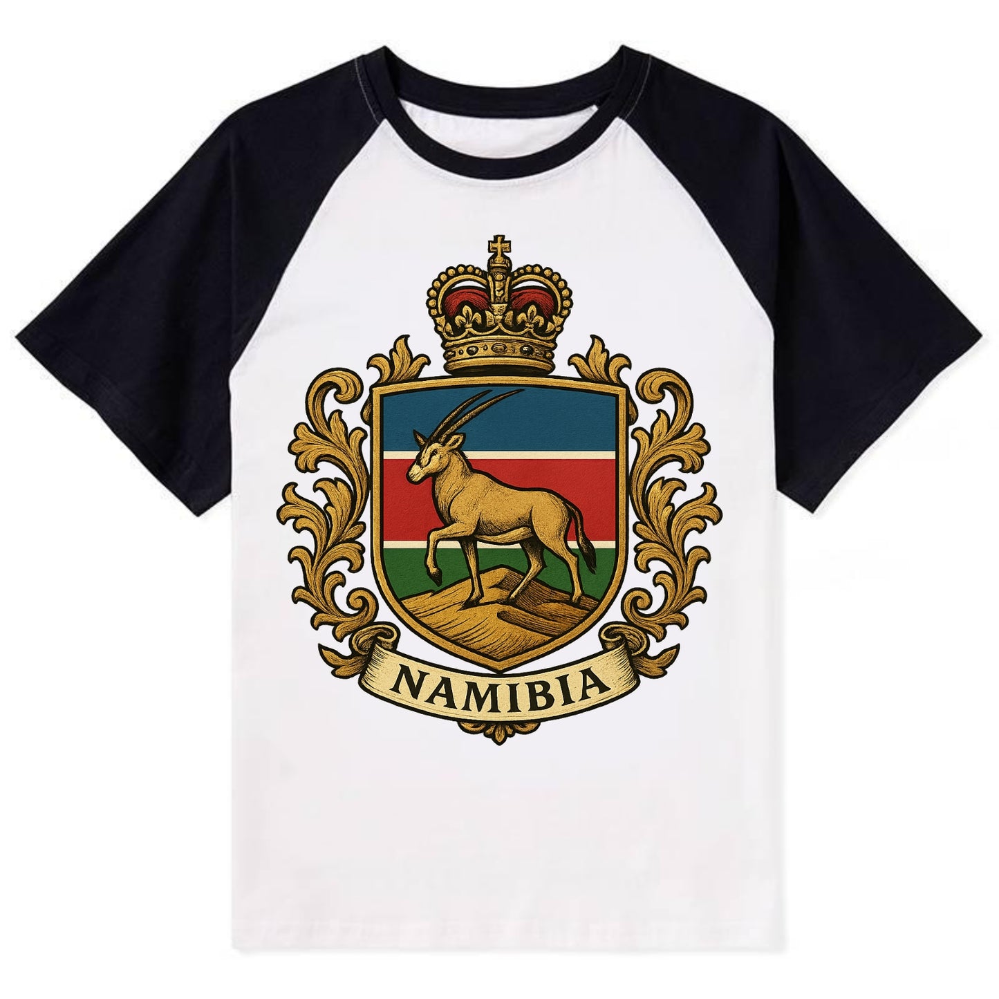 Namibia Heritage Badge  - Contrast Raglan T-shirt - Black