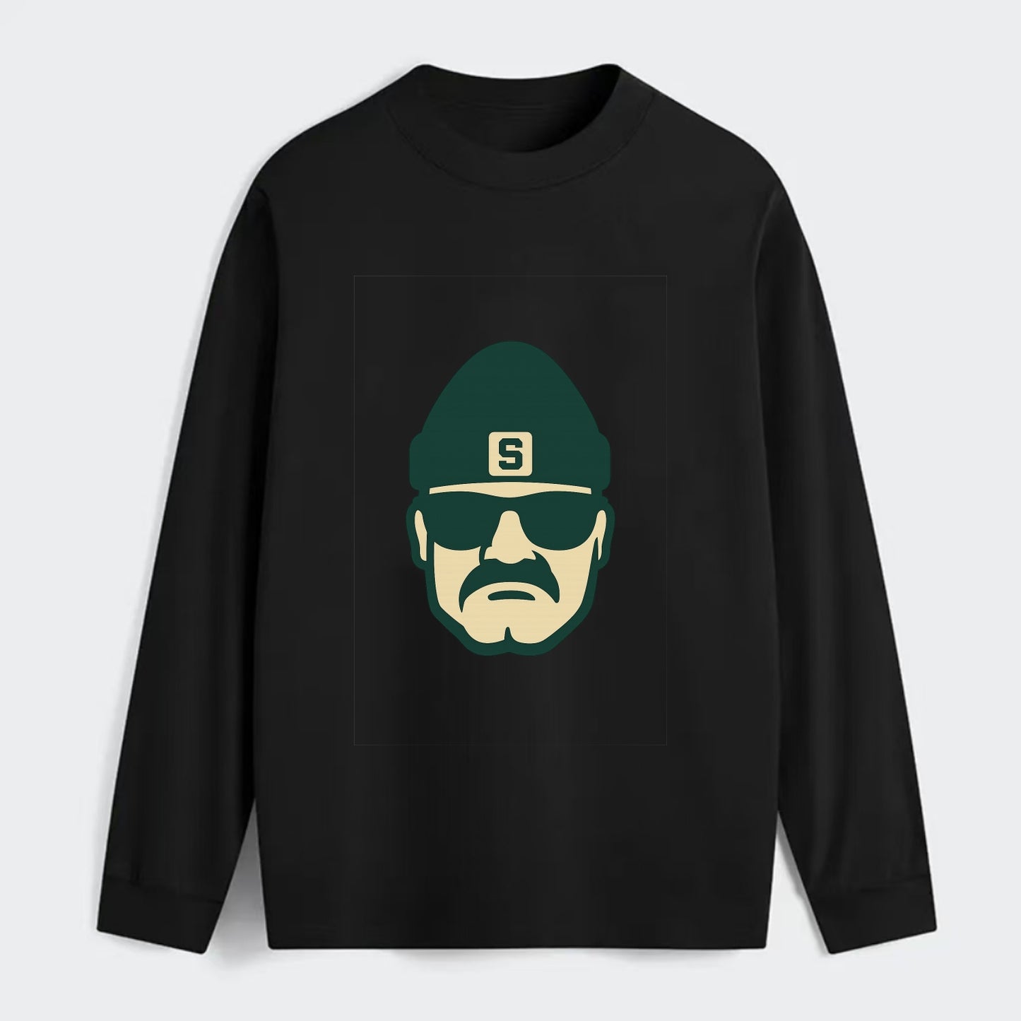 East Lansing Spartan wearing Michigan State beanie with S patch - Classic Long Sleeve Shirt - Black