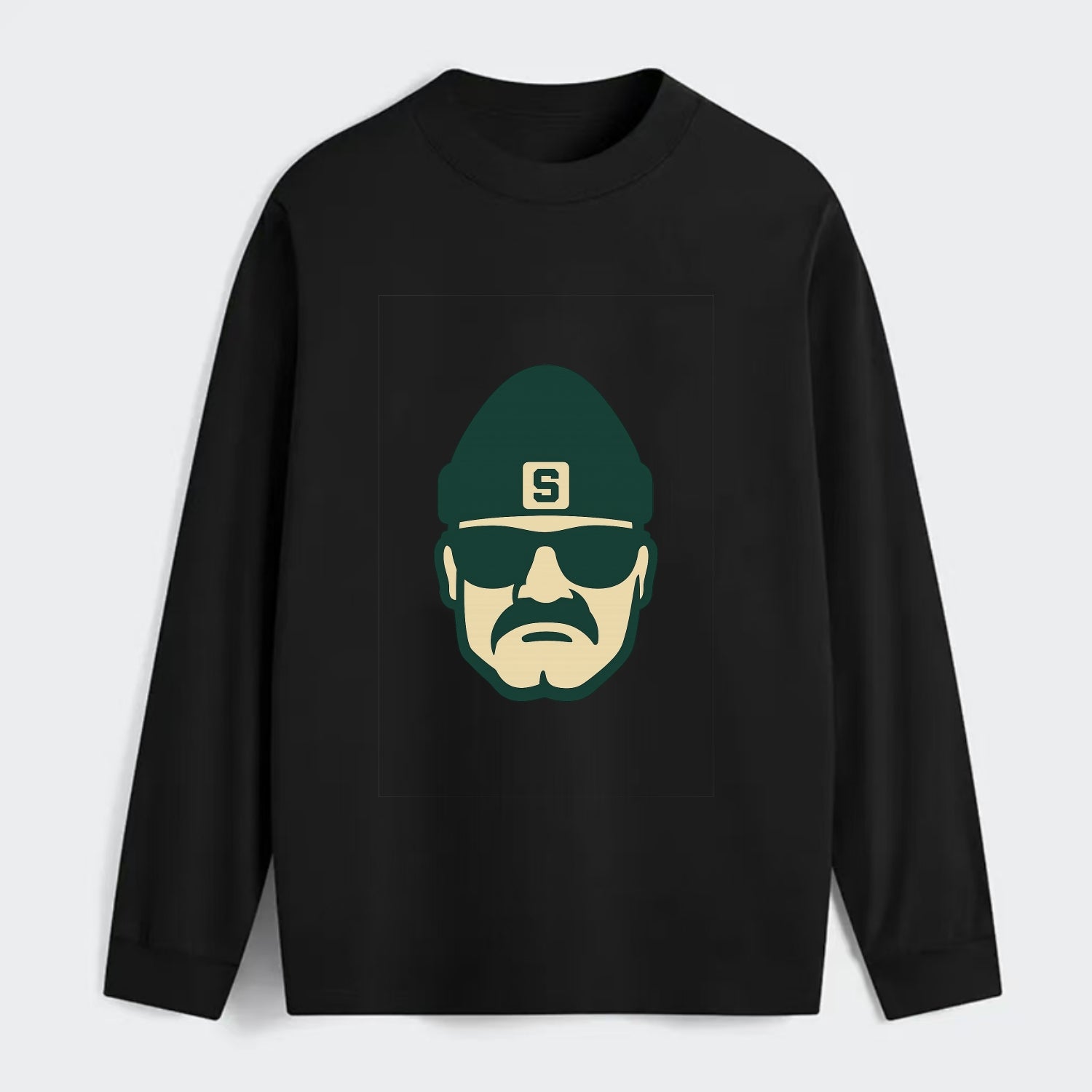 East Lansing Spartan wearing Michigan State beanie with S patch - Classic Long Sleeve Shirt - Black