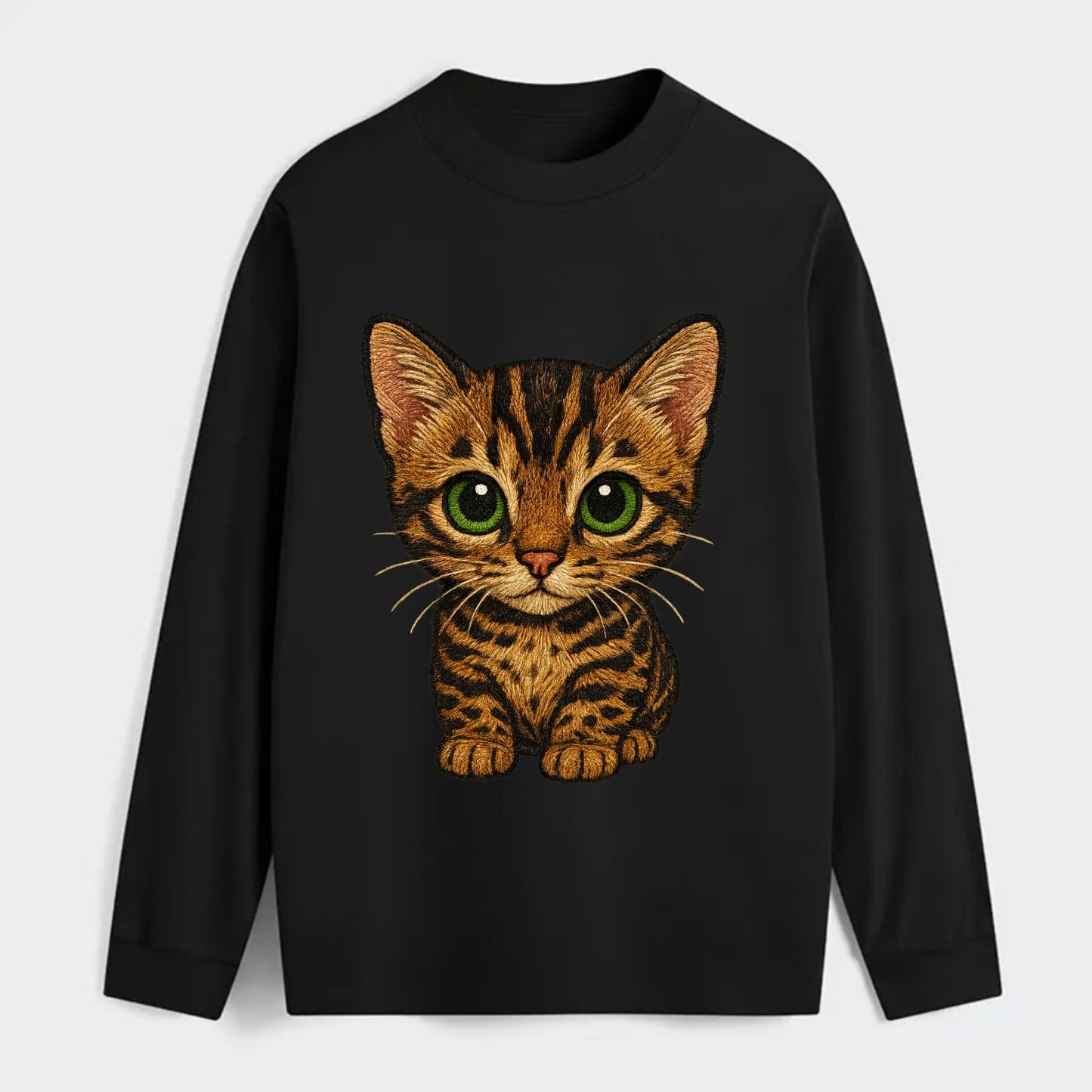 Baby Bengal Kitten - spotted/marbled wild coat, green eyes, athletic - Classic Long Sleeve Shirt - Black