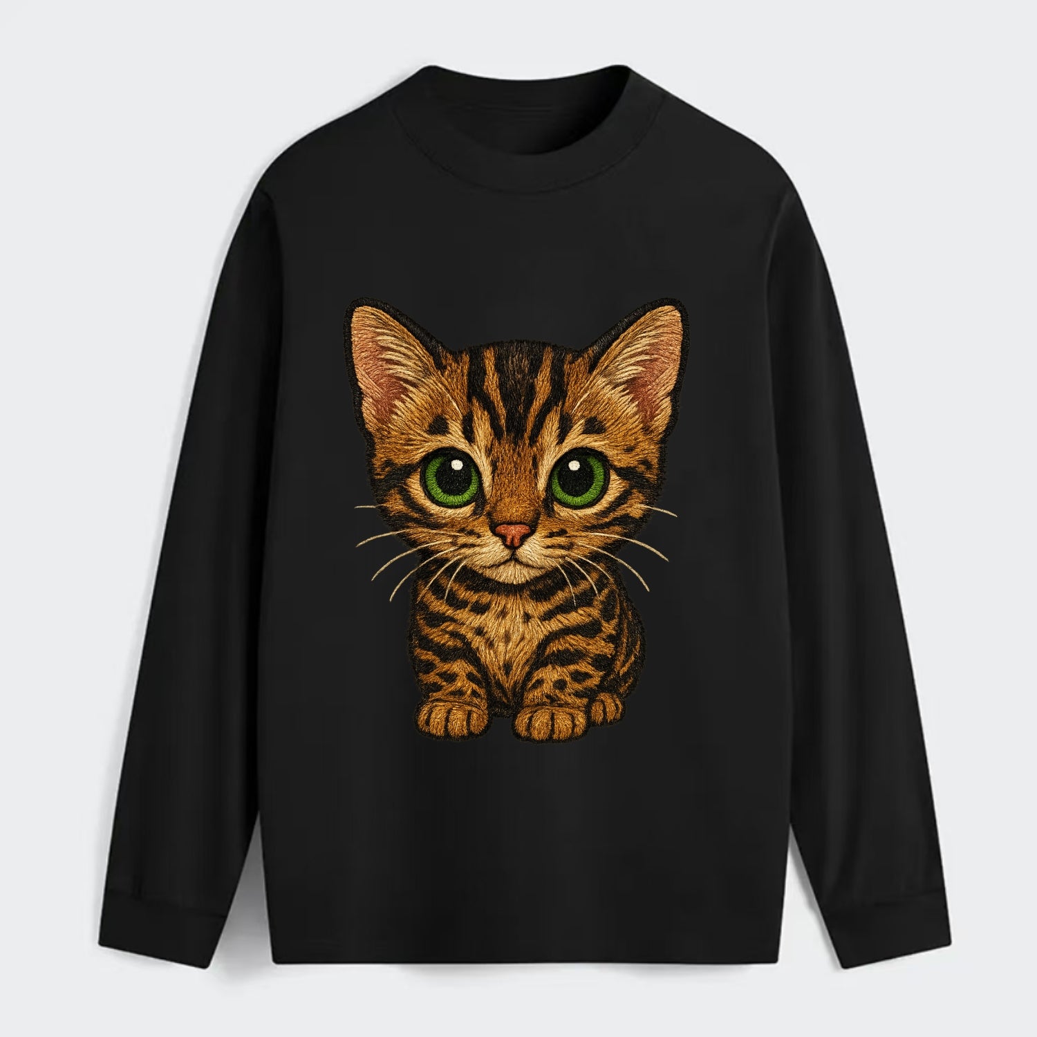 Baby Bengal Kitten - spotted/marbled wild coat, green eyes, athletic - Classic Long Sleeve Shirt - Black