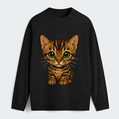 Baby Bengal Kitten - spotted/marbled wild coat, green eyes, athletic - Classic Long Sleeve Shirt - Black