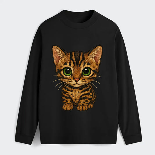 Baby Bengal Kitten - spotted/marbled wild coat, green eyes, athletic - Classic Long Sleeve Shirt - Black