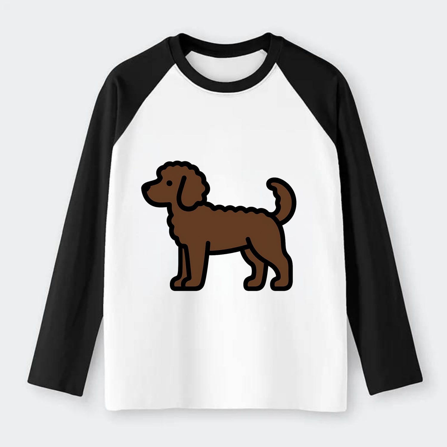 Labradoodle - Chocolate curly flat side profile - Raglan Long Sleeve T-Shirt - Black