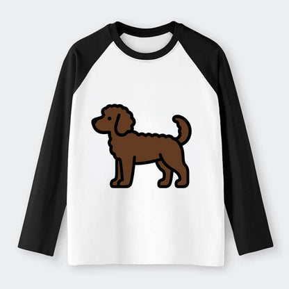 Labradoodle - Chocolate curly flat side profile - Raglan Long Sleeve T-Shirt - Black