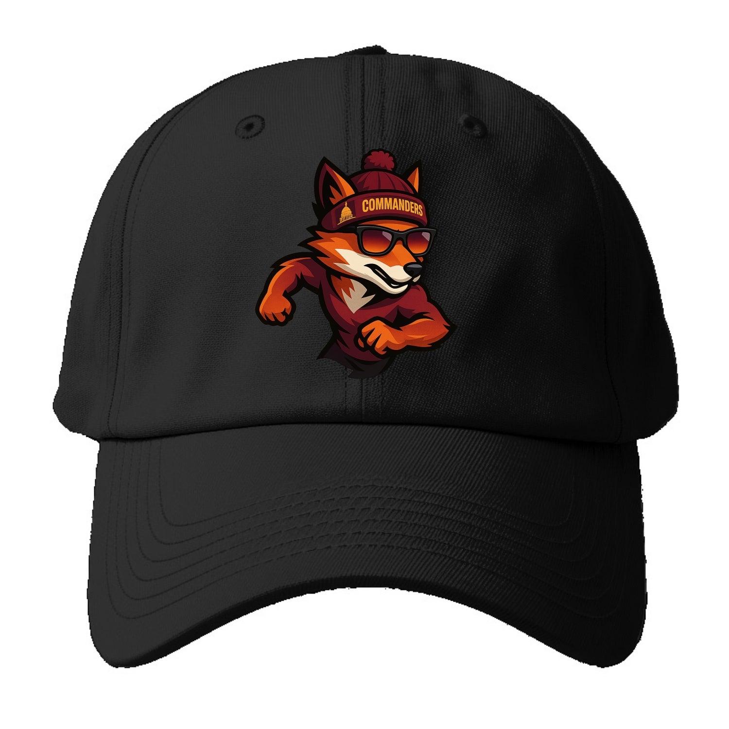 Washington Fox wearing Commanders beanie with Capitol patch and wayfarer sunglasses - Baseball Cap - Black