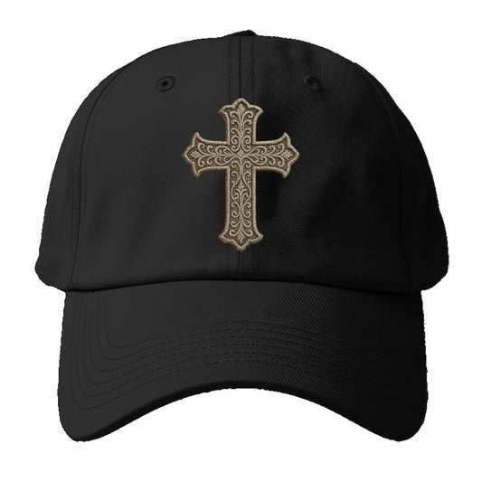 Filigree Cross  - Baseball Cap For Big Heads - Black