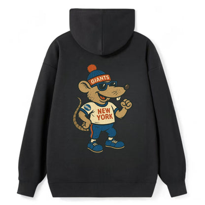 New York Rat wearing Giants beanie with subway patch and wayfarer - Classic Pullover Hoodie - Black