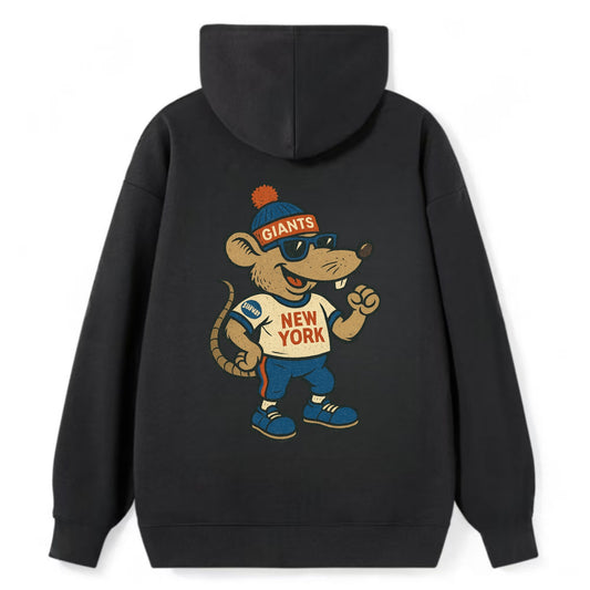 New York Rat wearing Giants beanie with subway patch and wayfarer - Classic Pullover Hoodie - Black