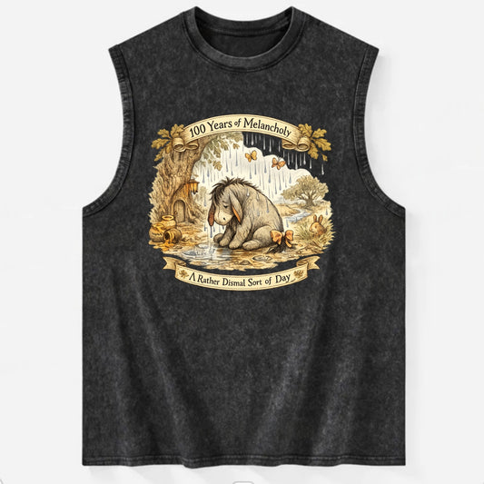 GLOOMY GLEN | Droopy figure in rain | Tattered tail bow | Pessimistic poetry - Vintage Washed Tank - Black